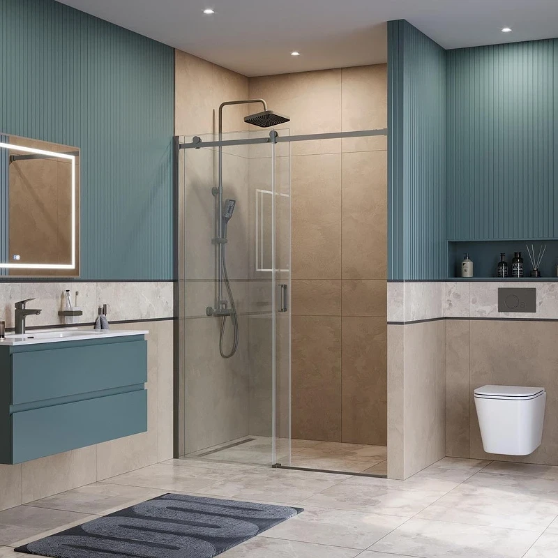 Душевая дверь BelBagno Soft Close-2 150 SOFT_CLOSE-2-BF-1-150-C-GM профиль Оружейная сталь стекло прозрачное