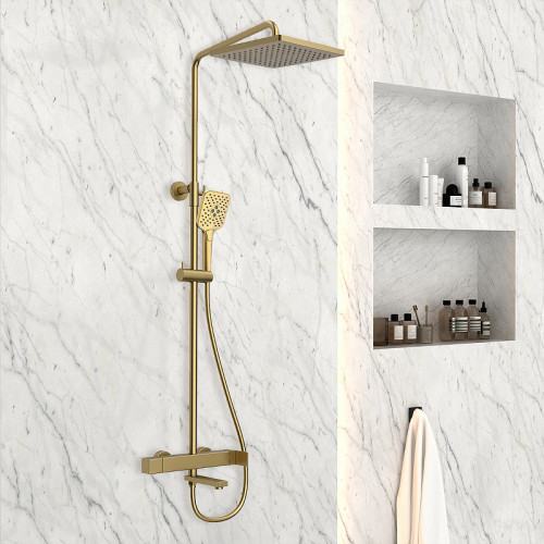 Душевая система Vincea Cube VSFS-1C1BG Брашированное золото латунь на стену