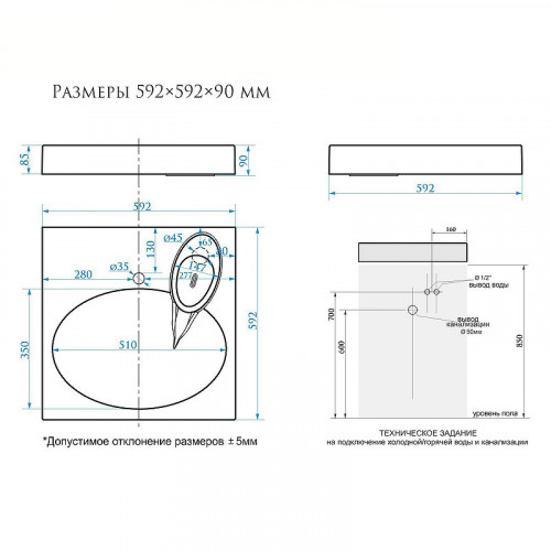 Раковина Reflection Gamma 60 RX6060GM на стиральную машину Белая искусственный камень (литьевой мрамор) подвесная, на стиральную машину