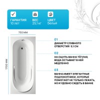 Акриловая ванна Riho Future 170x75 B073001005 (BC2800500000000) без гидромассажа