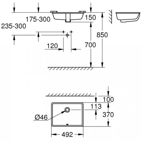 Раковина Grohe Cube Ceramic 50 3948000H Альпин-белая фаянс встраиваемый