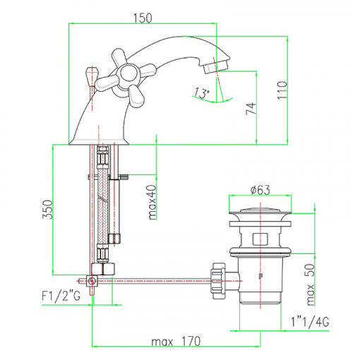 Смеситель для раковины Webert Armony AM700108065 Бронза