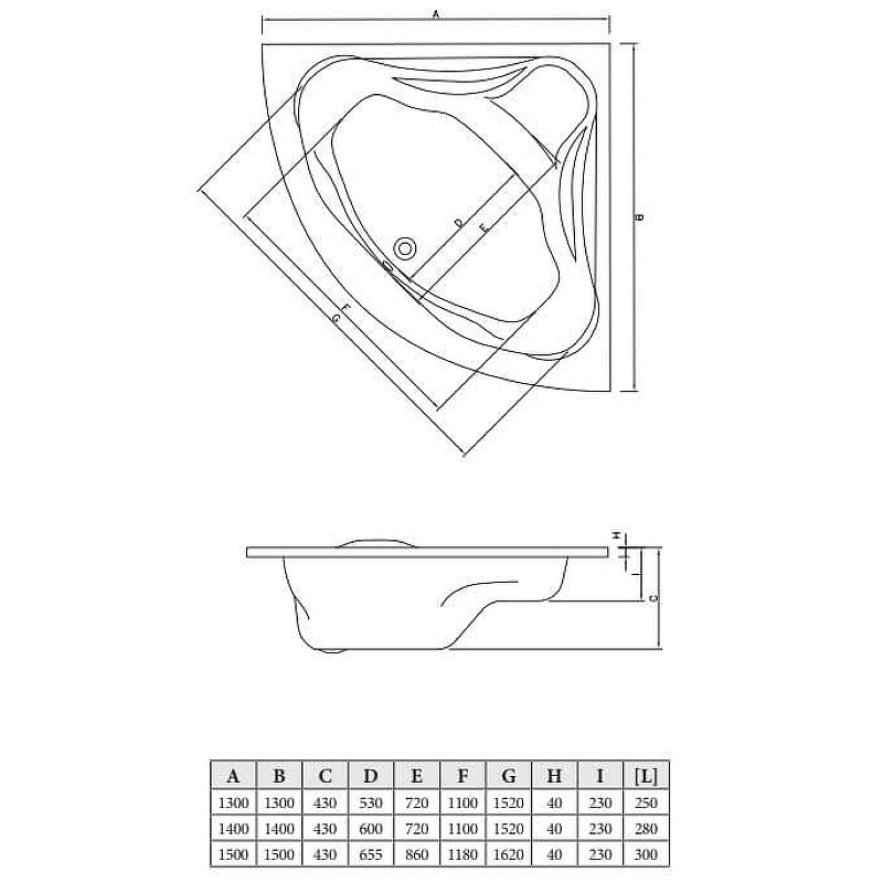 Акриловая ванна C-Bath Aurora 140x140 CBS001003 без гидромассажа