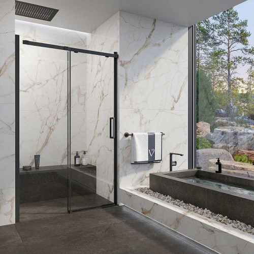 Душевая дверь Veconi Vianno VN-70B 120 VN70B-120-01-C4 профиль цвет Черный матовый стекло прозрачное