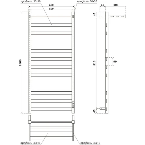 Электрический полотенцесушитель Point Меркурий PN83850PW П9 500x1000 с полкой, диммер справа Белый