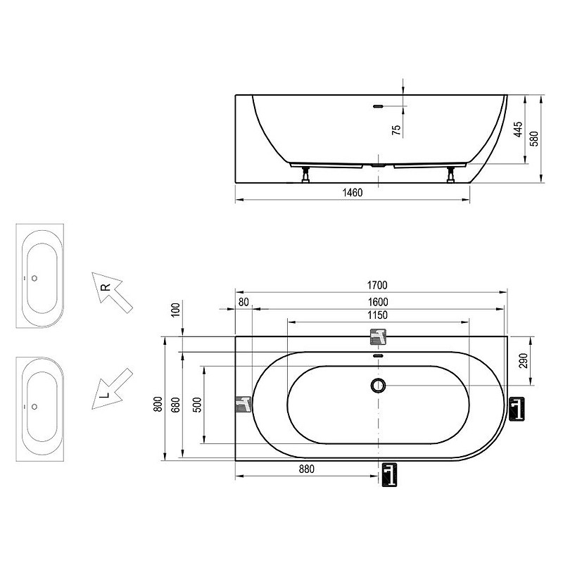 Акриловая ванна Ravak Freedom Corner 170x80 R XC00100042 без гидромассажа