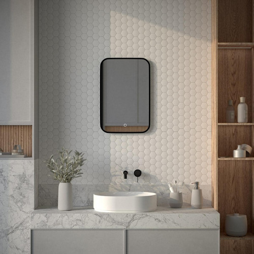 Зеркало Defesto Aura 40х60 DF 2972S с подсветкой 17W-3000K/Сенсорный выключатель/Теплый белый свет/Черная рама