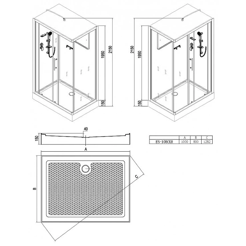 Душевая кабина Esbano ES-108CKR 100x80 ESKB108CKR без гидромассажа