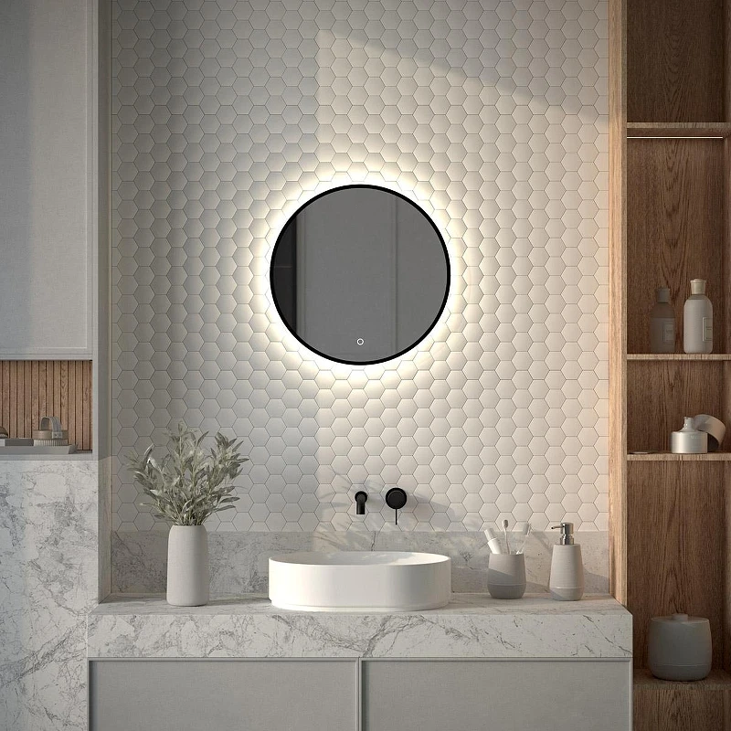 Зеркало Defesto Aura 50х50 DF 2982S с подсветкой 12W-4500K/Сенсорный выключатель/Нейтральный белый свет/Черная рама
