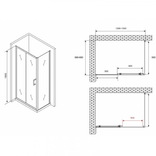 Душевой уголок Abber Schwarzer Diamant 130x60 AG301305-S605 профиль Хром стекло прозрачное