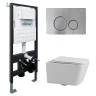 Комплект унитаза Abber Rechteck AC1201-AC0105-AC0121MCH с сиденьем Микролифт и клавишей смыва цвет Матовый хром