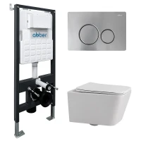 Комплект унитаза Abber Rechteck AC1201-AC0105-AC0121MCH с сиденьем Микролифт и клавишей смыва цвет Матовый хром