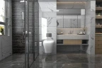 Комплект унитаза Abber Rechteck AC1201-AC0105-AC0121MCH с сиденьем Микролифт и клавишей смыва цвет Матовый хром