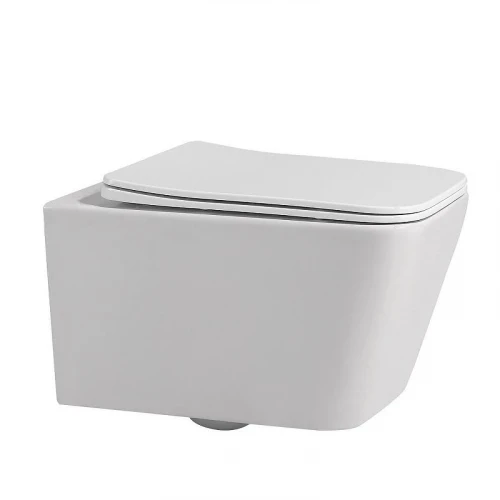 Комплект унитаза Abber Rechteck AC1201-AC0105-AC0121MCH с сиденьем Микролифт и клавишей смыва цвет Матовый хром