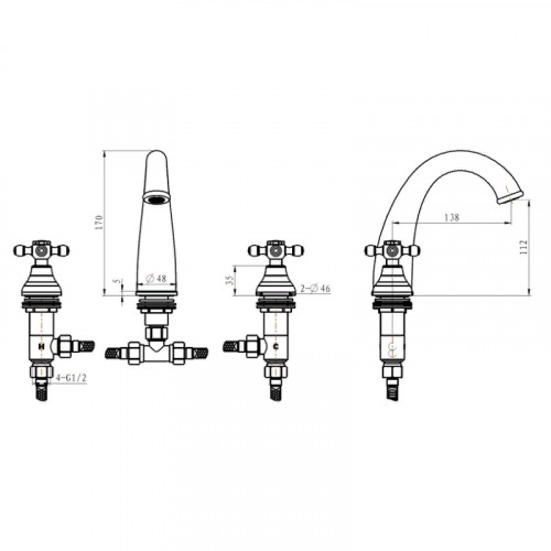 Смеситель для раковины Boheme Tradizionale Oro 297 Золото латунь