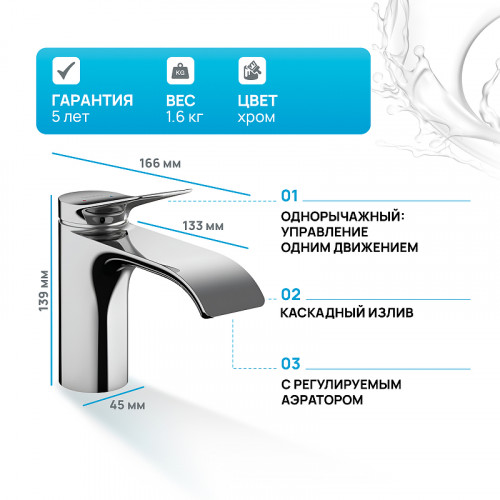 Смеситель для раковины Hansgrohe Vivenis 75010000 Хром латунь