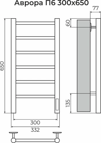 Электрический полотенцесушитель Terminus Аврора П6 300х650 4670078541826 цвет Хром
