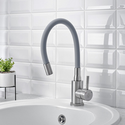 Смеситель для кухни Ростовская Мануфактура Сантехники SUS124GY-016F Серый Хром