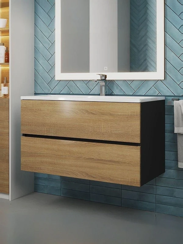 Тумба под раковину Uperwood Barsa 90 2937205253 подвесная цвет Черный матовый Дуб сонома