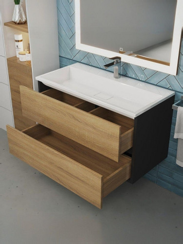 Тумба под раковину Uperwood Barsa 90 2937205253 подвесная цвет Черный матовый Дуб сонома