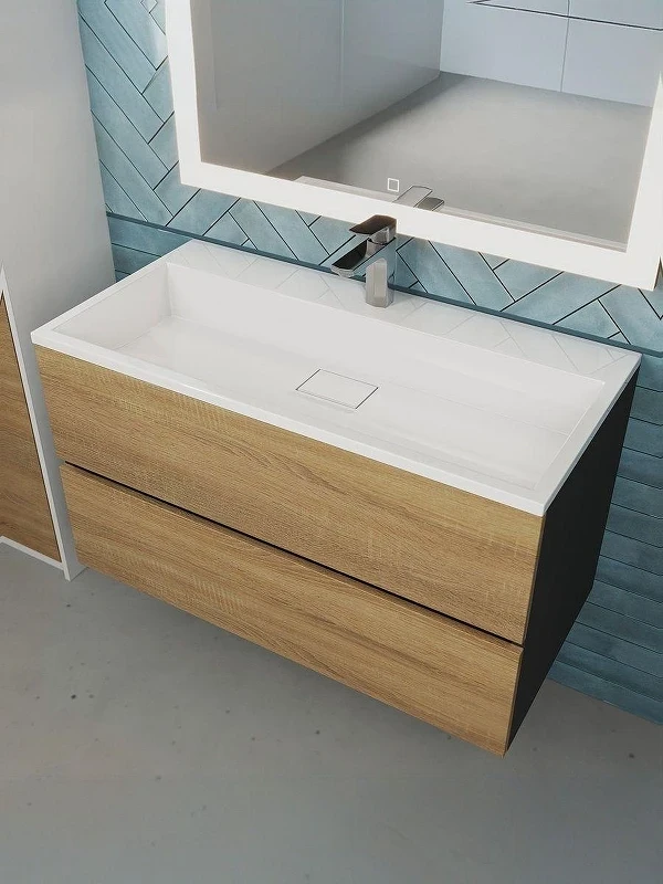 Тумба под раковину Uperwood Barsa 90 2937205253 подвесная цвет Черный матовый Дуб сонома