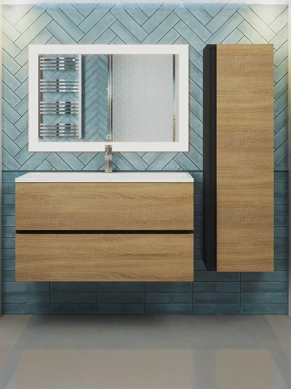 Тумба под раковину Uperwood Barsa 90 2937205253 подвесная цвет Черный матовый Дуб сонома