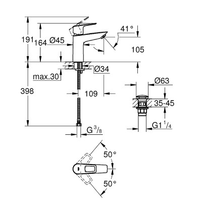 Смеситель для раковины Grohe BauLoop 23886001 Хром латунь