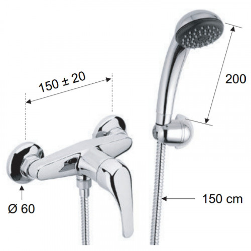 Смеситель для душа Remer Серия 35 F382 Хром латунь на стену
