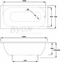 Чугунная ванна Byon B13 160x70 V0000219 с антискользящим покрытием