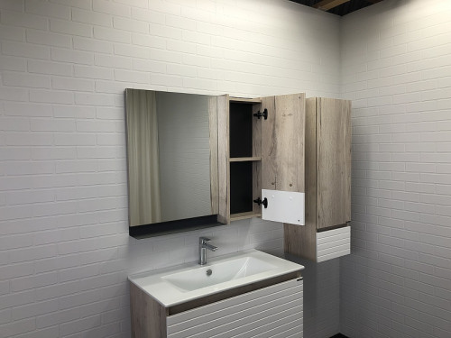 Зеркальный шкаф Comforty Страсбург 90 00-00006573 Дуб дымчатый МДФ / ЛДСП, стекло