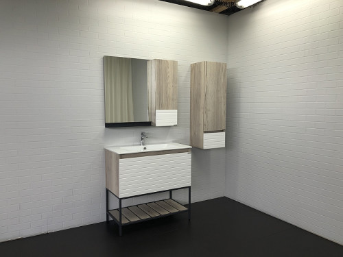 Зеркальный шкаф Comforty Страсбург 90 00-00006573 Дуб дымчатый МДФ / ЛДСП, стекло