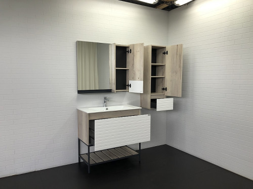 Зеркальный шкаф Comforty Страсбург 90 00-00006573 Дуб дымчатый МДФ / ЛДСП, стекло