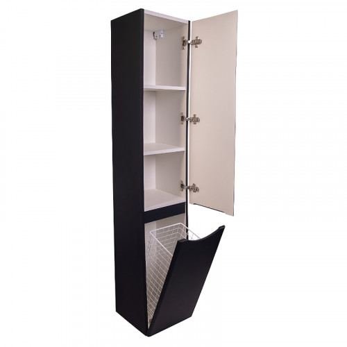 Шкаф пенал Style Line Бергамо 30 R СС-00002331 с бельевой корзиной Черный антискрейтч МДФ / ЛДСП