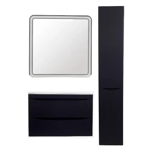 Шкаф пенал Style Line Бергамо 30 R СС-00002331 с бельевой корзиной Черный антискрейтч МДФ / ЛДСП