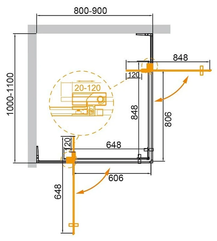 Душевой уголок Cezares Slider 110х90 SLIDER-AH-2-80/90-100/110-GRIGIO-GM профиль цвет Оружейная сталь стекло серое