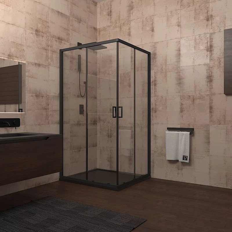 Душевой уголок Veconi Rovigo RV-13 100x100 RV13-100-01-C5 профиль Черный матовый стекло прозрачное