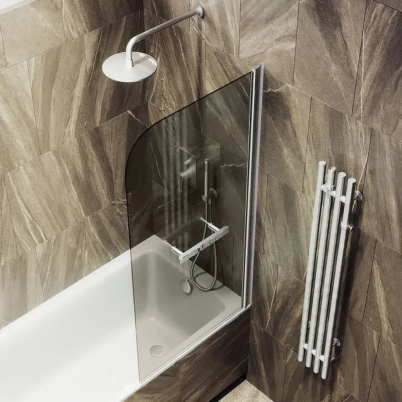 Шторка для ванны Maybah Glass MGV-789-5 800х1400 поворотная на монопетле с полотенцедержателем Хром матовый стекло бронзовое