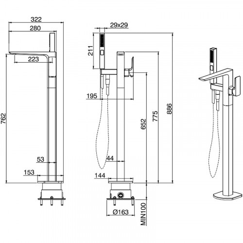 Смеситель для ванны Allen Brau Infinity 5.21009-00 Хром латунь на пол
