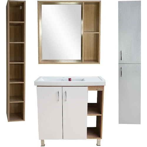 Тумба под раковину Bellezza Рона 80 R 4634113030508 Натуральный дуб Белая МДФ / ЛДСП