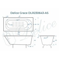 Чугунная ванна Delice Grace 170x70 DLR230643-AS без отверстий под ручки с антискользящим покрытием