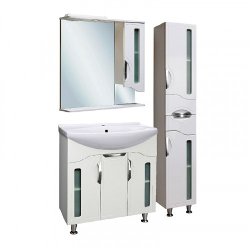 Зеркало со шкафом Runo Толедо 75 R 00000001041 с подсветкой Белое МДФ / ЛДСП, стекло