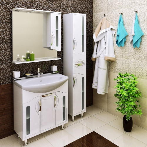 Зеркало со шкафом Runo Толедо 75 R 00000001041 с подсветкой Белое МДФ / ЛДСП, стекло