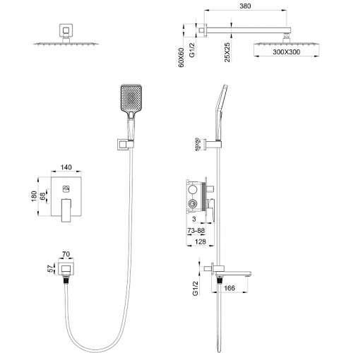 Душевая система Wonzon &amp; Woghand Cube 2.0 WW-88939068-BGM цвет Темный графит