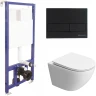 Комплект унитаза BelBagno Uno-Tor BB5177CH-TOR/SC с инсталляцией Berges Novum L5 040215 с сиденьем Микролифт и Черной матовой клавишей смыва фаянс подвесной