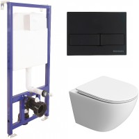 Комплект унитаза BelBagno Uno-Tor BB5177CH-TOR/SC с инсталляцией Berges Novum L5 040215 с сиденьем Микролифт и Черной матовой клавишей смыва фаянс подвесной