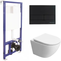 Комплект унитаза BelBagno Uno-Tor BB5177CH-TOR/SC с инсталляцией Berges Novum L5 040215 с сиденьем Микролифт и Черной матовой клавишей смыва фаянс подвесной
