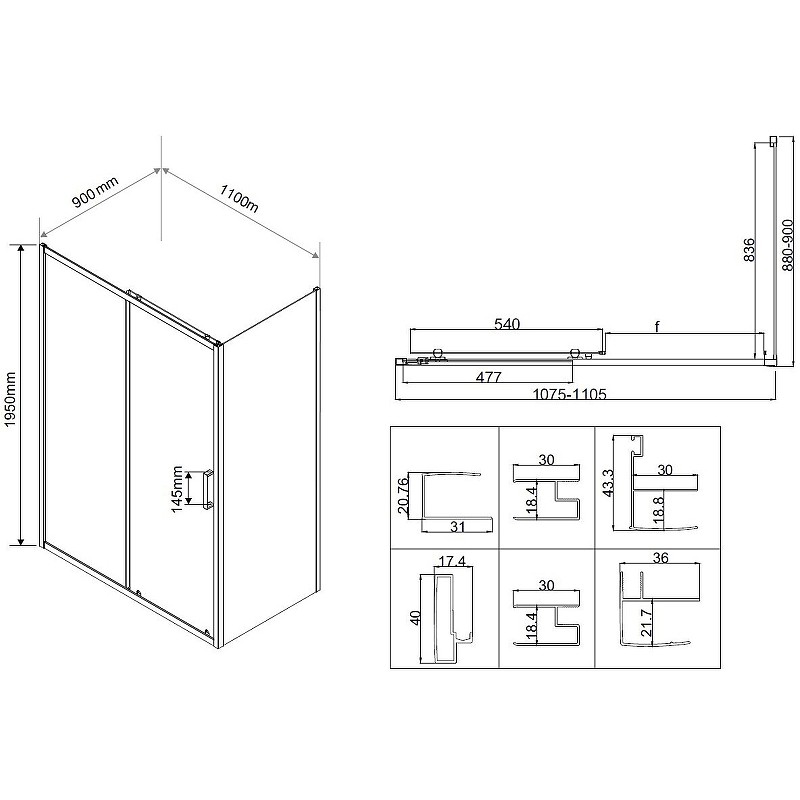 Душевой уголок Vincea City 110x90 VSR-5CT9011CL профиль Хром стекло прозрачное