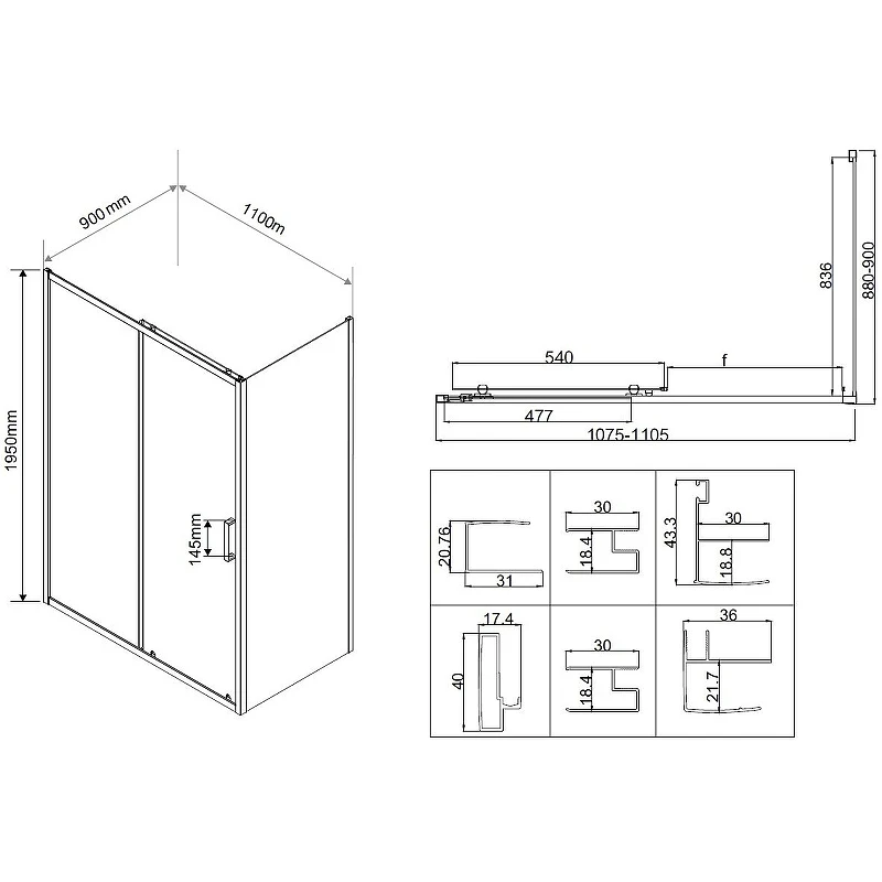 Душевой уголок Vincea City 110x90 VSR-5CT9011CL профиль Хром стекло прозрачное