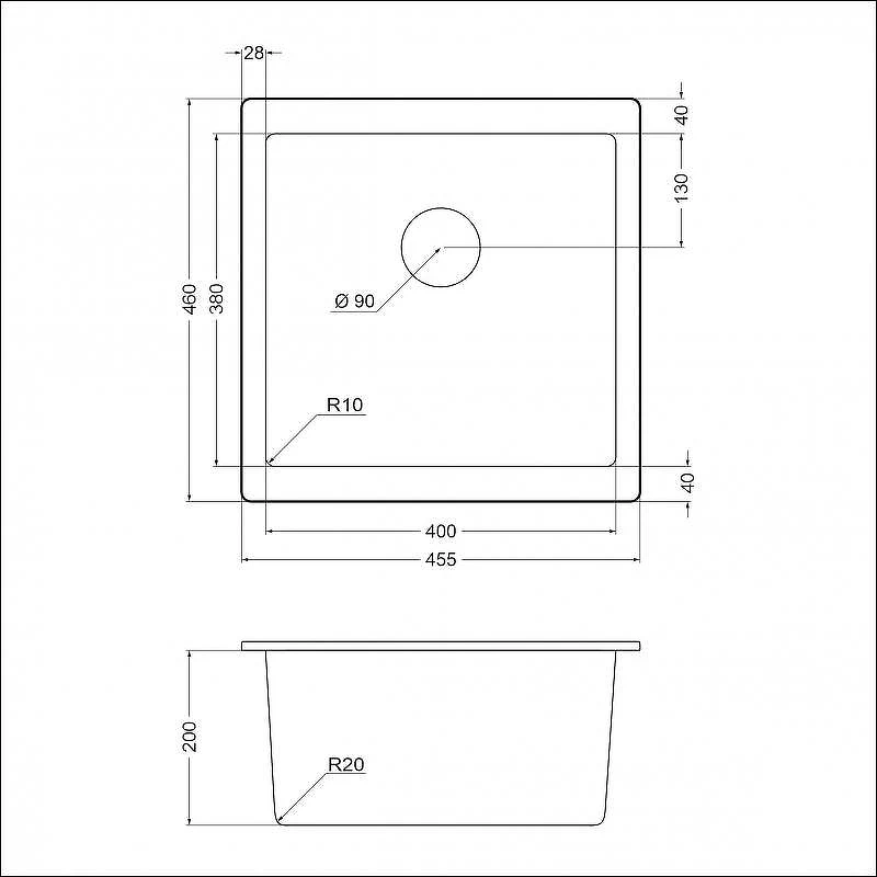 Кухонная мойка Emar Quartz 45,5 EMQ-1455.P цвет Оникс