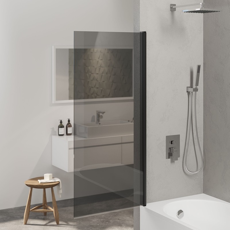 Шторка на ванну Berges River S Black 80х145 065016 профиль Черный матовый стекло тонированное